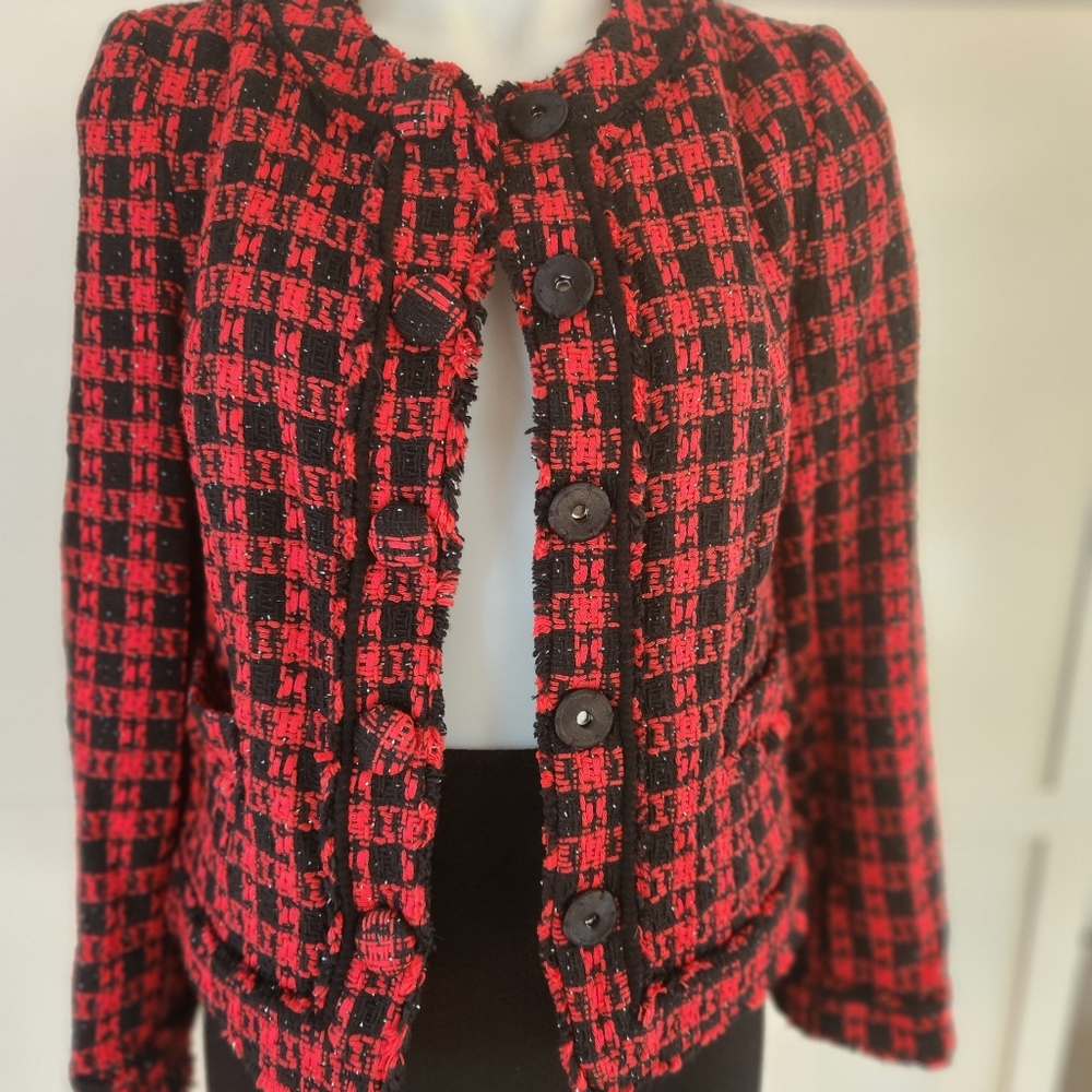 Express Tweed Houndstooth Snap Front Jacket - image 7